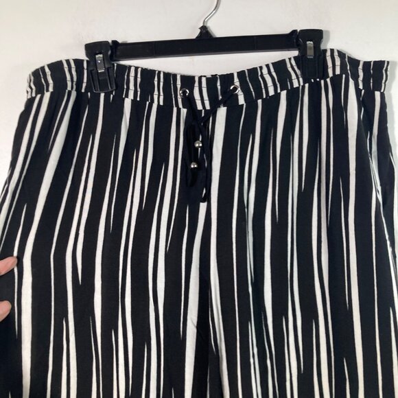 Womens Ellen Tracy Striped Wide Leg Pants Pull On Elastic Waist Black White L Dr - Picture 3 of 8